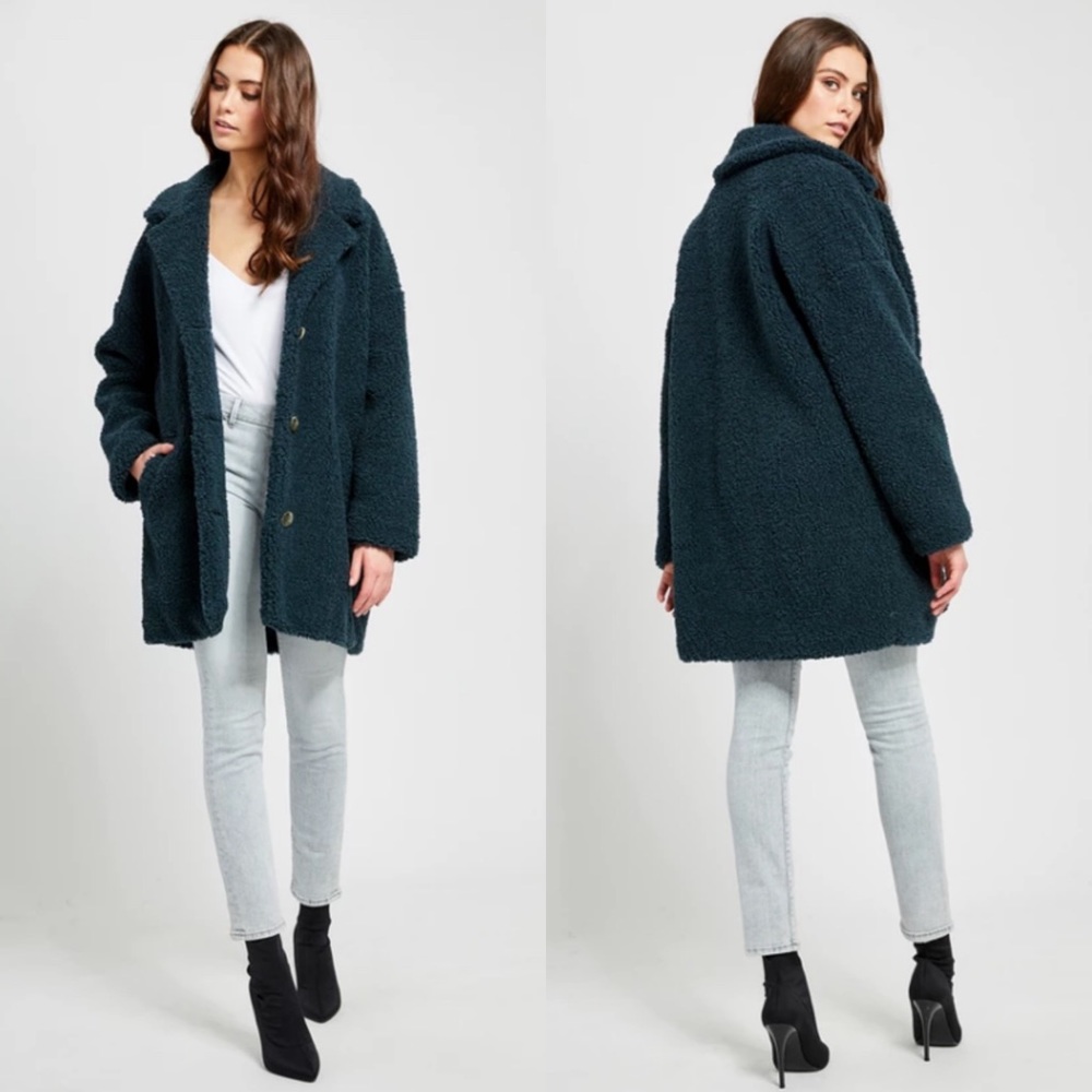 Gentle Fawn Vera Popcorn Short Teddy Coat Dark Teal Green S NWT - Picture 2 of 13
